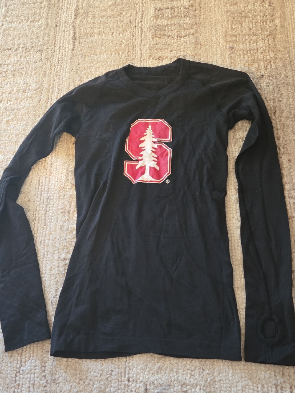 lululemon athletica Black Long Sleeve Tee with Red & White Stanford Logo